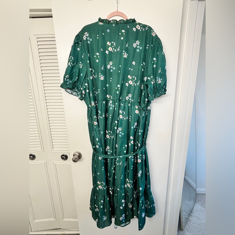 JessaKae Lorelei Dress - Emerald Green Floral Wrap Midi Dress - Picture 4 of 5